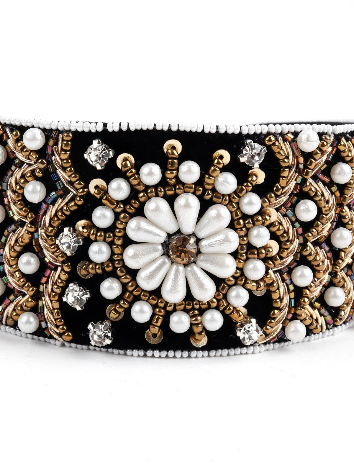 Odette Women Maggie Black Velvet Floral Headband - Image 3