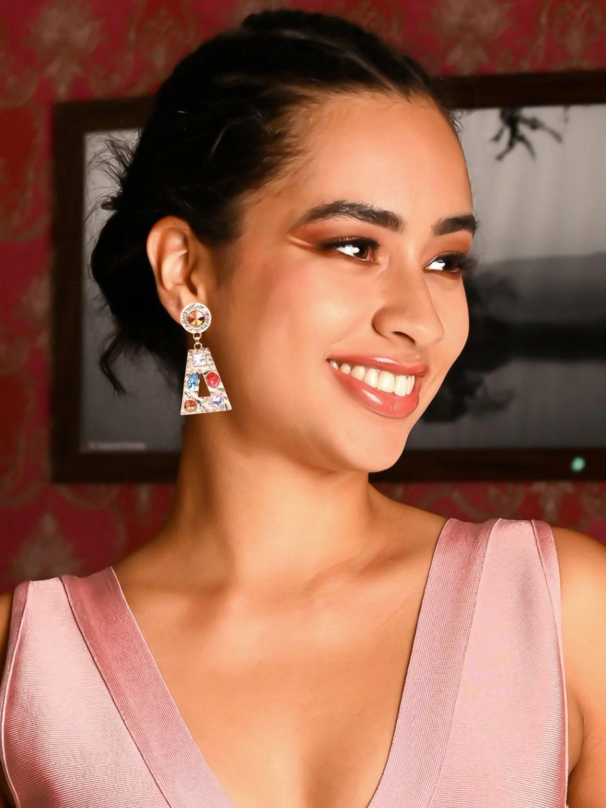 Odette Women Multicolour Metal Drop Earrings - Image 2