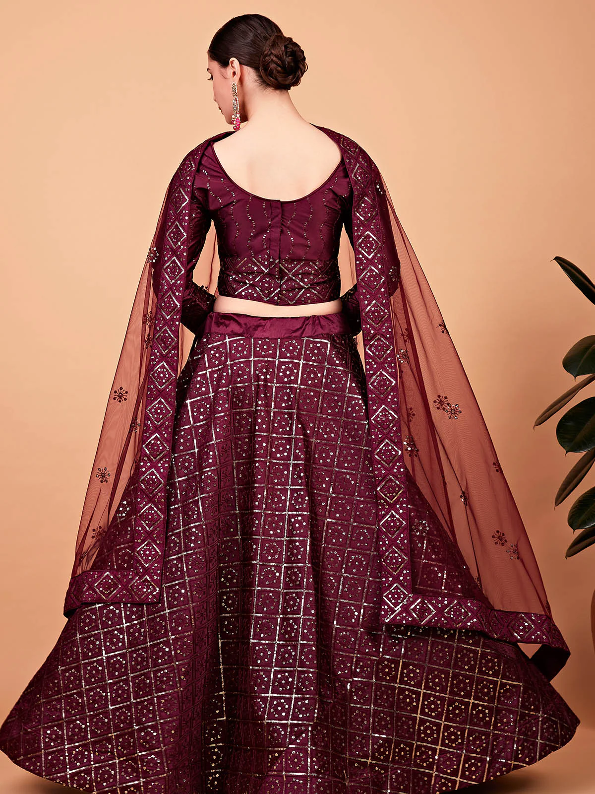 Odette Women Maroon Designer Semi Stitched Lehenga With Unstitched Blouse - Image 4