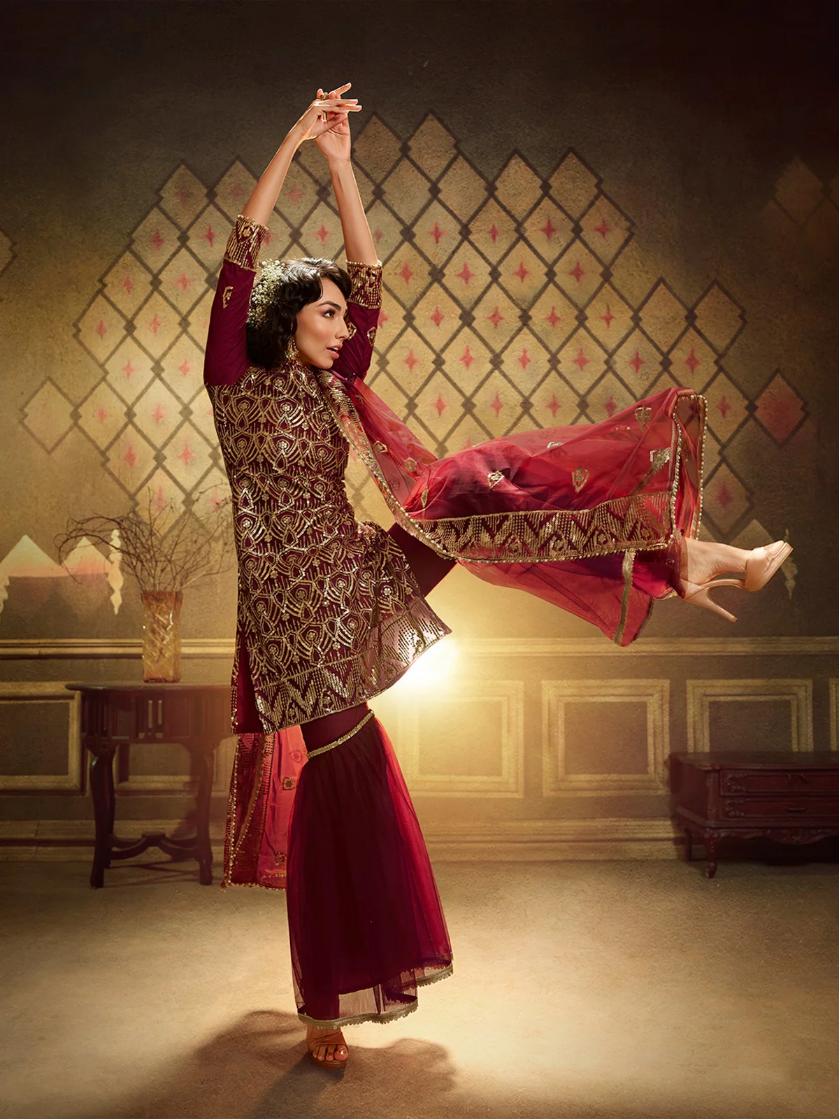 Odette Women Maroon Modern Semi Stitched Kurta Set - Image 2