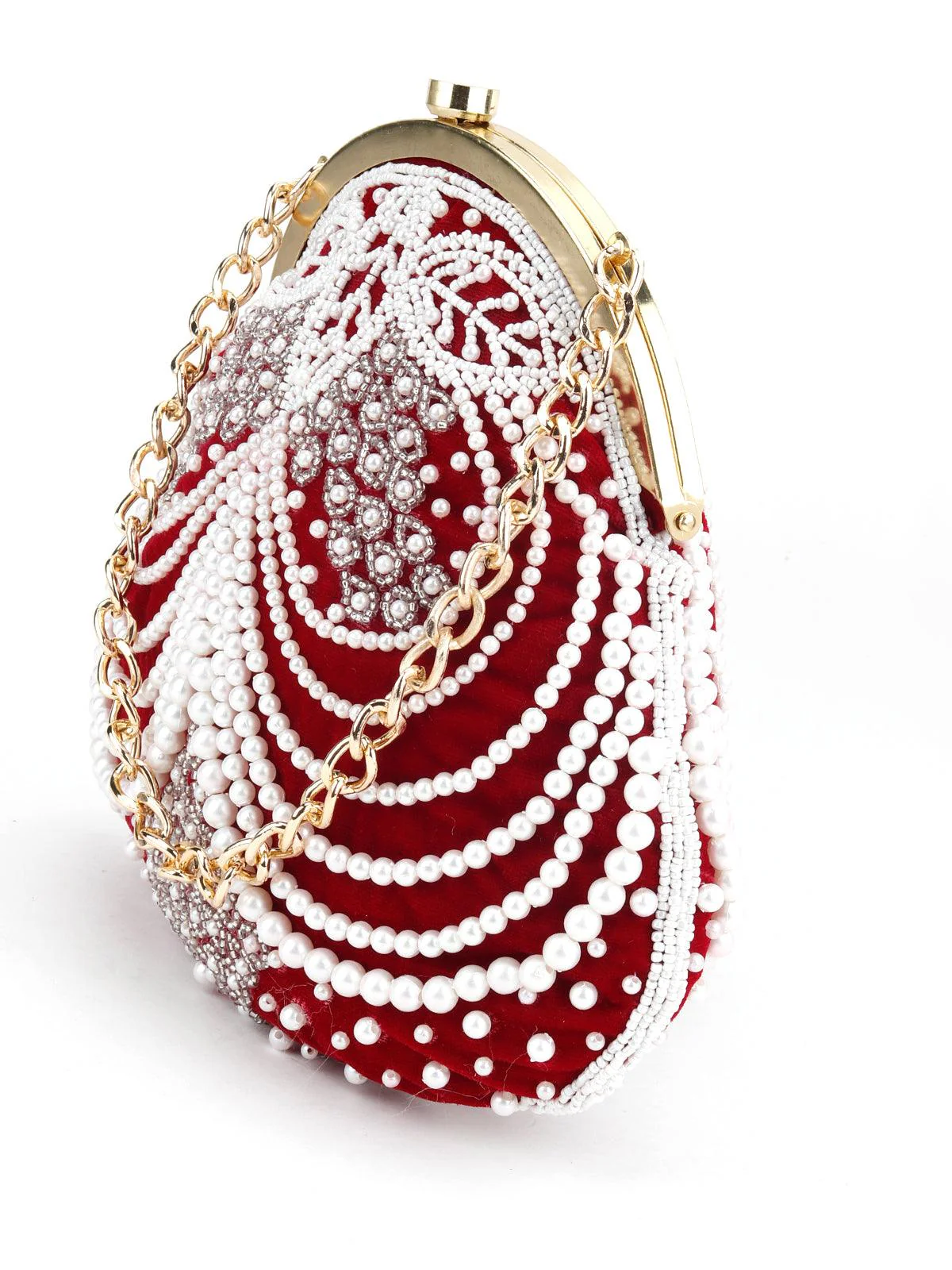 Odette Women Maroon Pearl Embellished Batuwa - Image 4