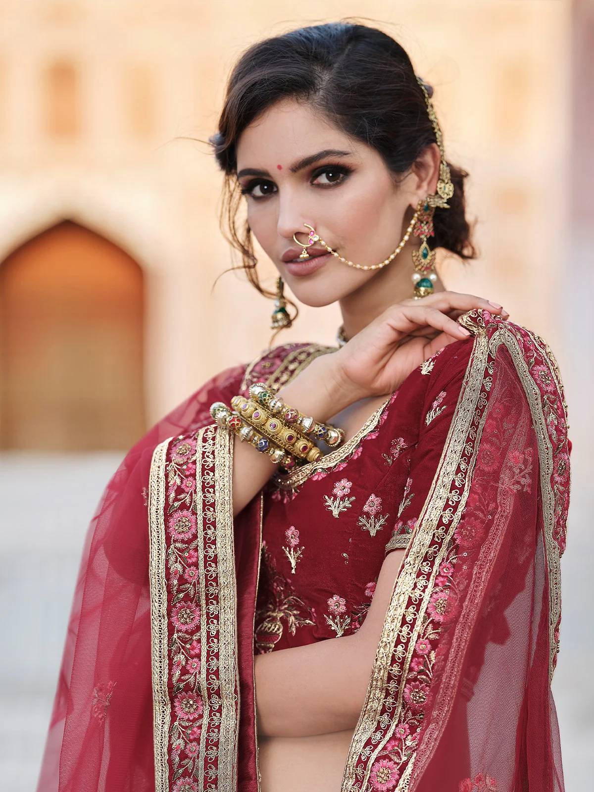 Odette Women Maroon Stunning Semi Stitched Lehenga With Unstitched Blouse - Image 2