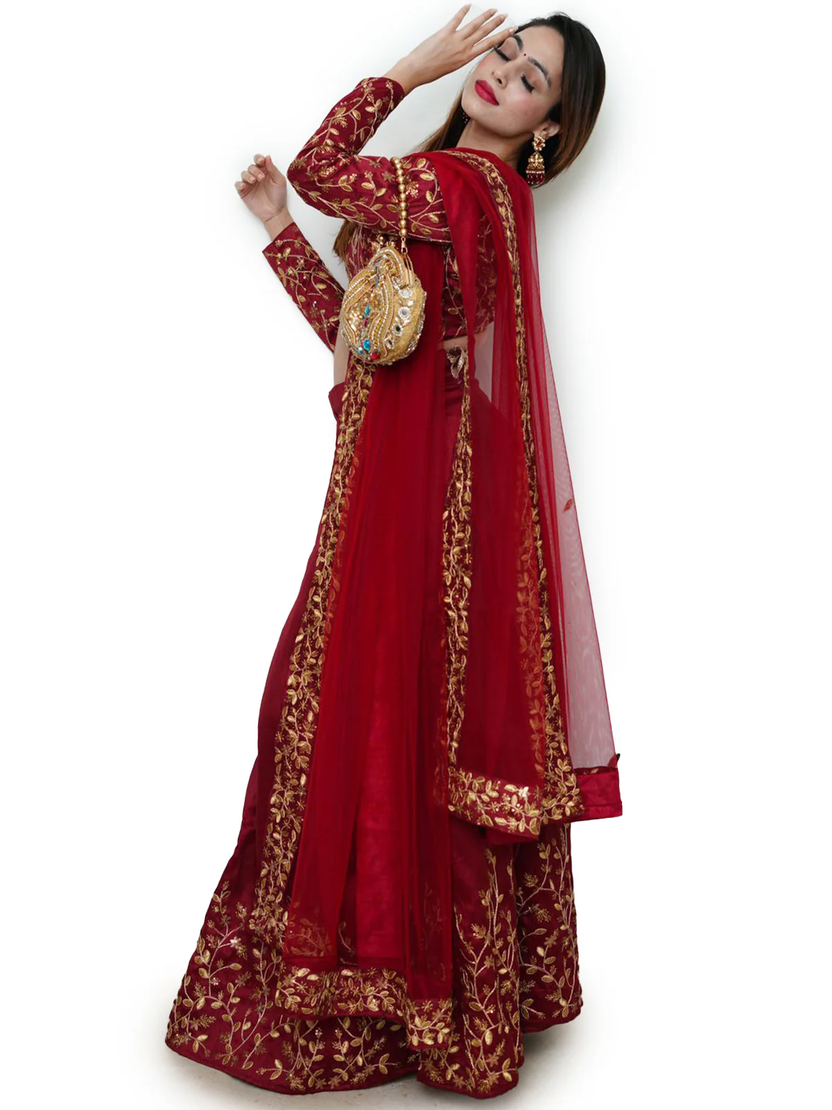 Odette Women Maroon Embroidered Art Silk Semi Stitched Lehenga With Unstitched Blouse - Image 4