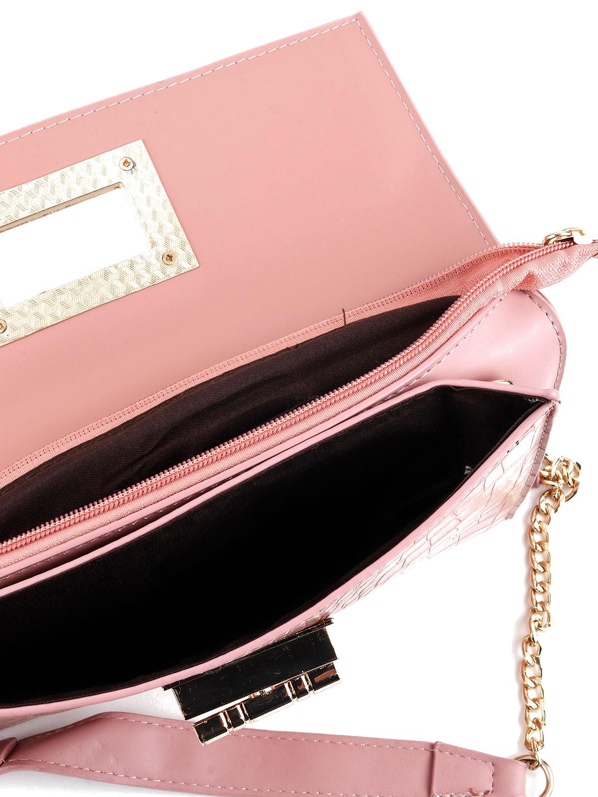 Odette Women Pink Textured Embellished Handbag - Image 5