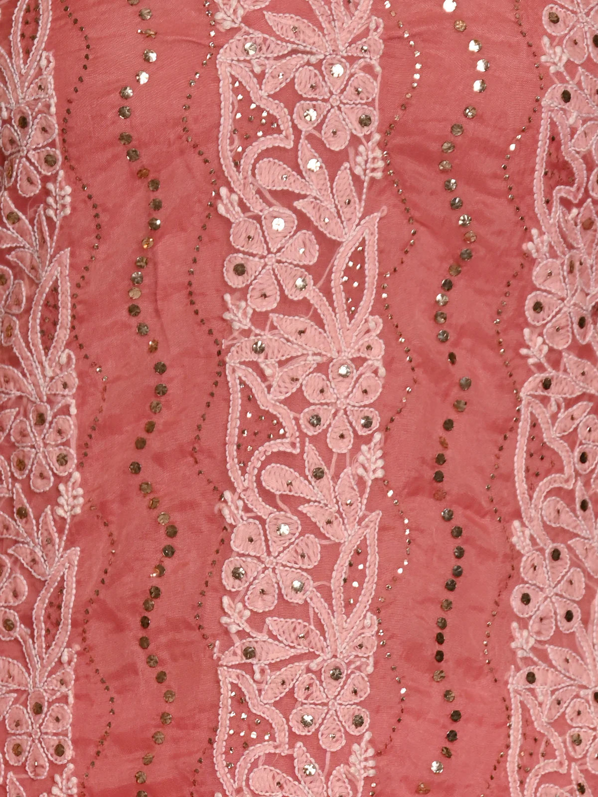 Odette Women Mauve Organza Chikankari Mukaish Work Embroidered Stitched Kurta With Dupatta - Image 4