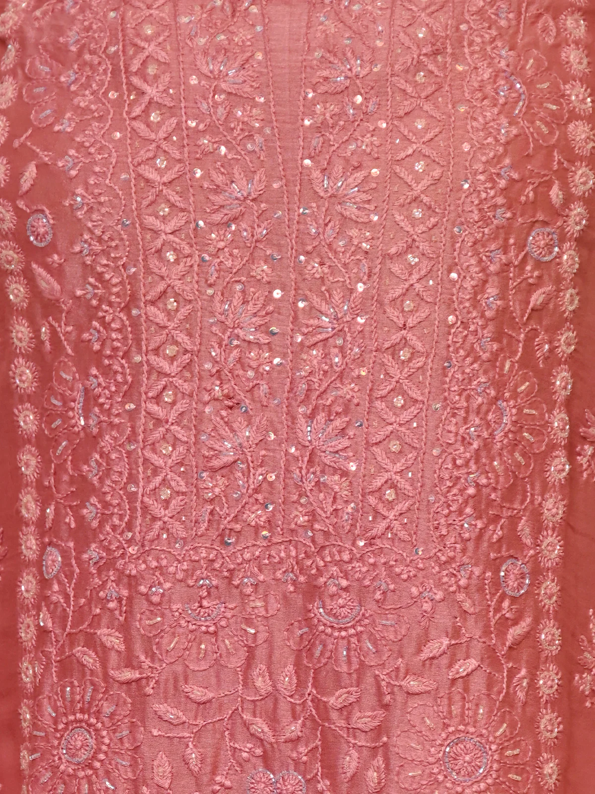 Odette Women Pink Polyester Viscose Chikankari Beads Embroidered Unstitched Kurta Set - Image 4