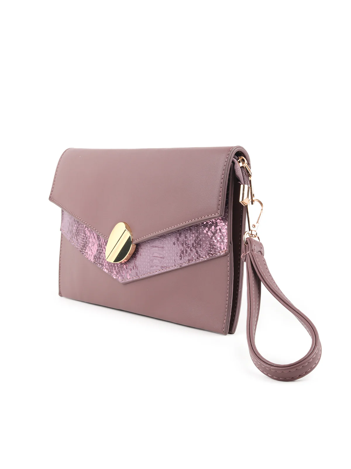 Odette Mauve Snake Textured Solid Sling Bag/Clutch For Women - Image 4