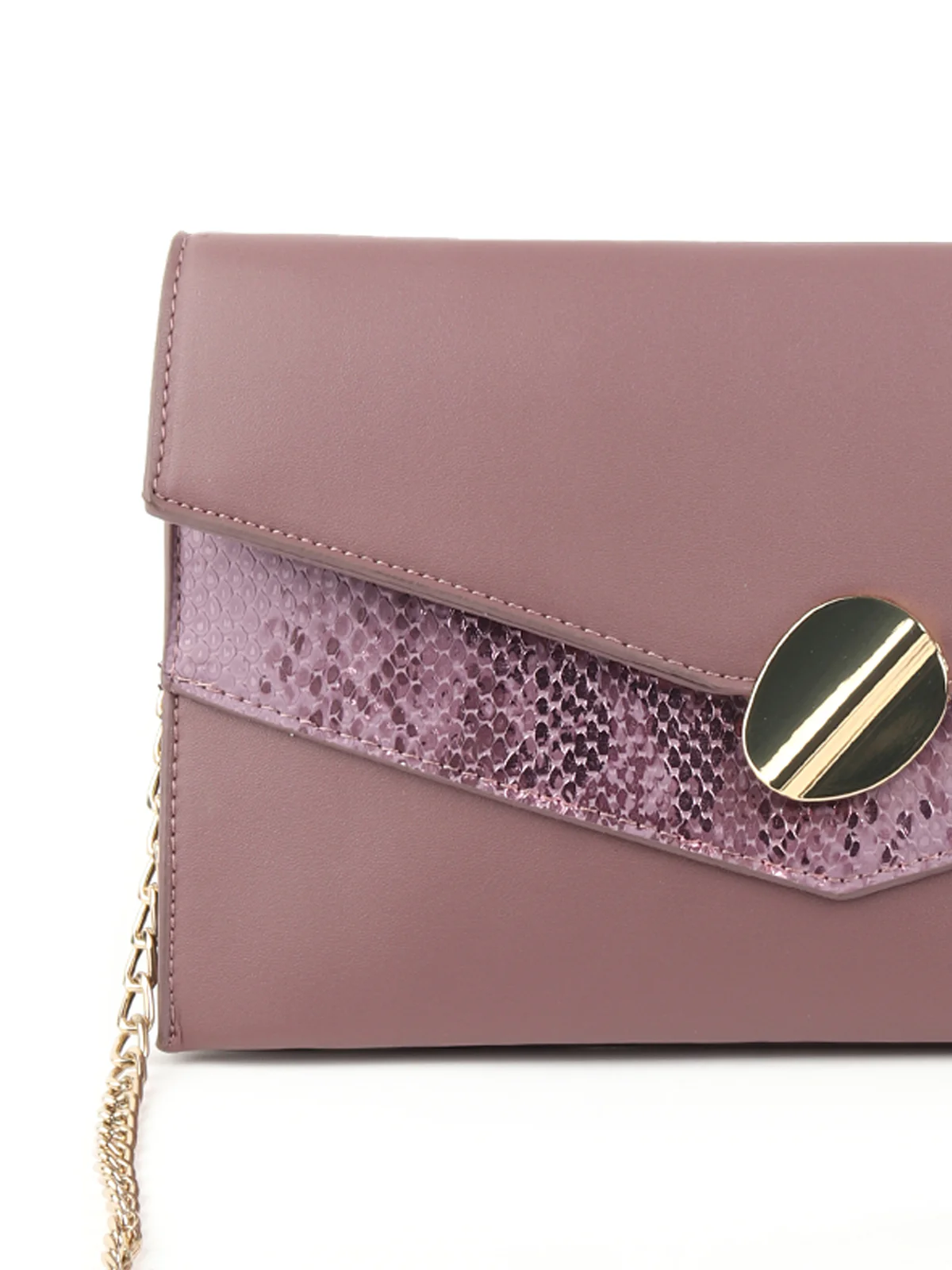 Odette Mauve Snake Textured Solid Sling Bag/Clutch For Women - Image 7