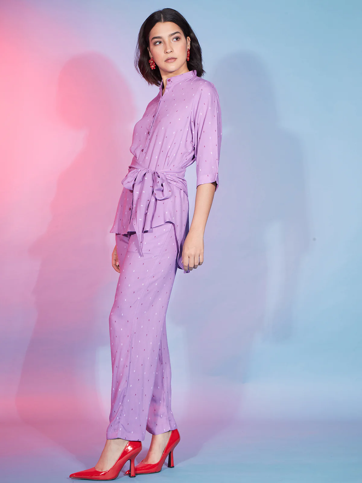 Odette Women Mauve Viscose Rayon Printed Stitched Co-Ord Set - Image 3