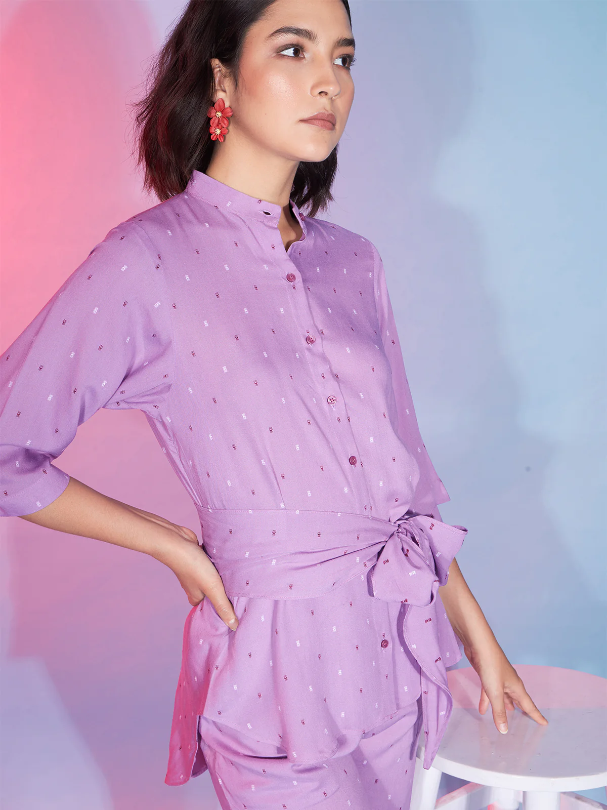 Odette Women Mauve Viscose Rayon Printed Stitched Co-Ord Set - Image 6