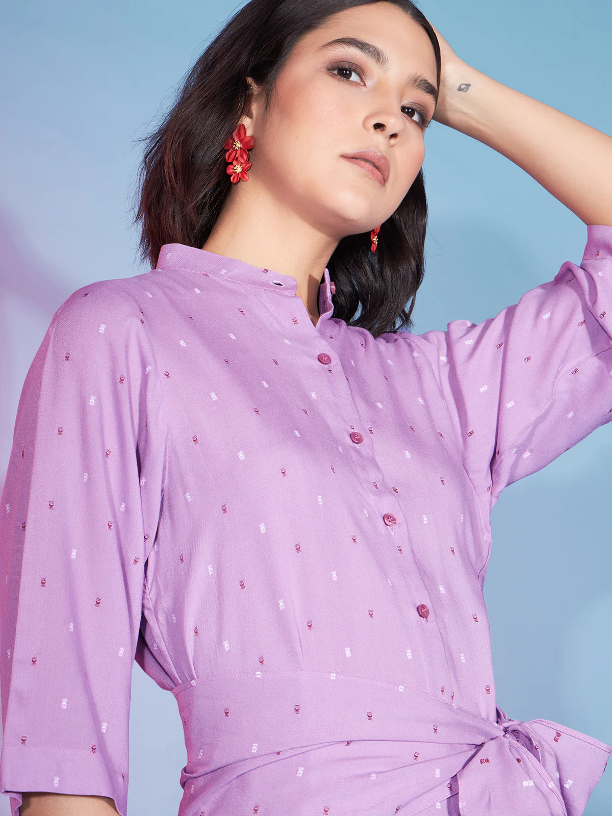 Odette Women Mauve Viscose Rayon Printed Stitched Co-Ord Set - Image 7