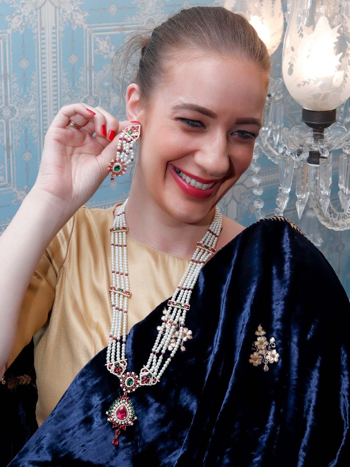 Odette Women Mesmerizing Multi Layered Long Pearl Necklace