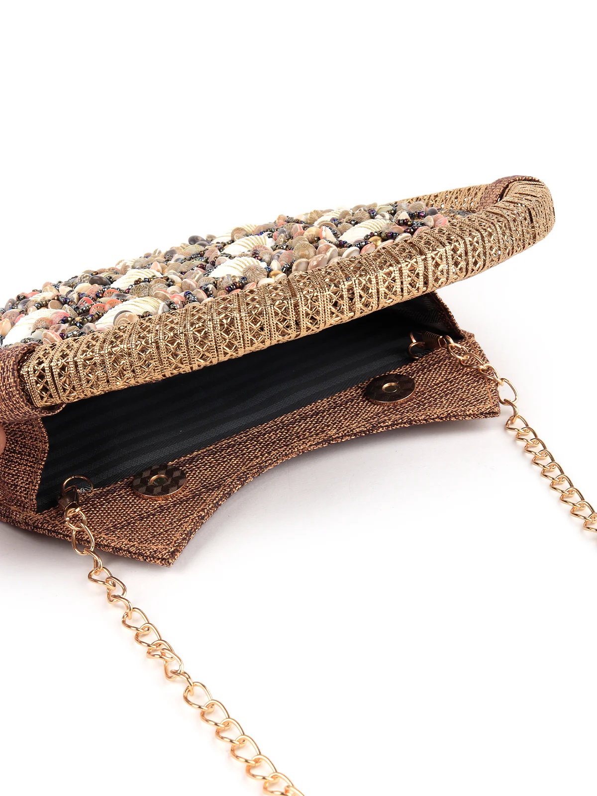 Odette Women Metallic Brown Moon Clutch - Image 7