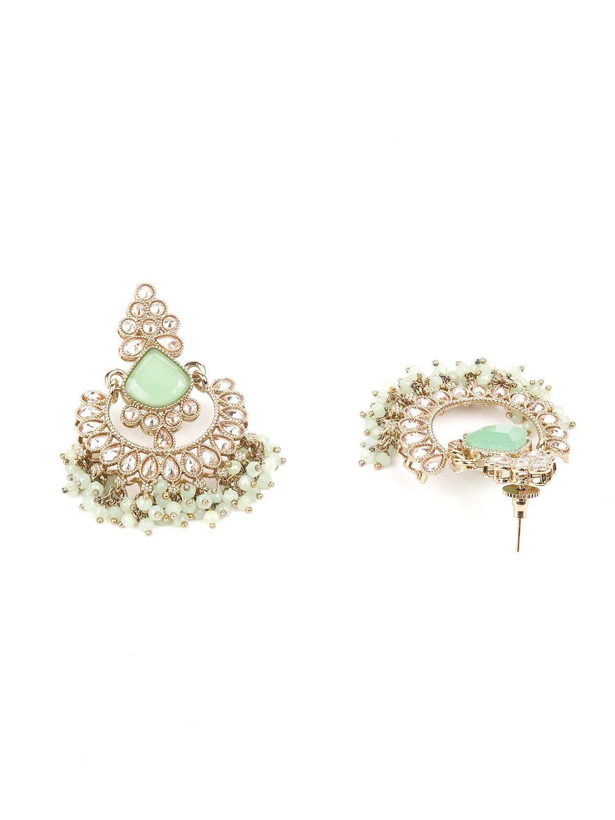 Odette Women Mint Green Engraved Stone Kundan Choker Set - Image 4