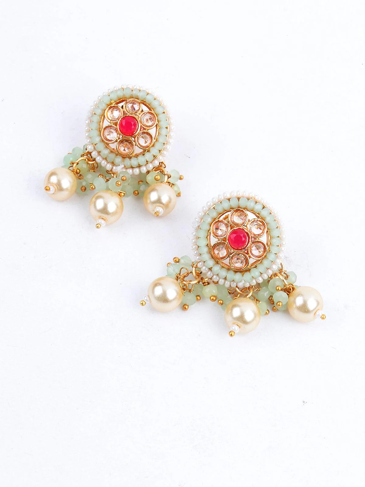 Odette Women Mint Green Kundan Necklace Set - Image 6