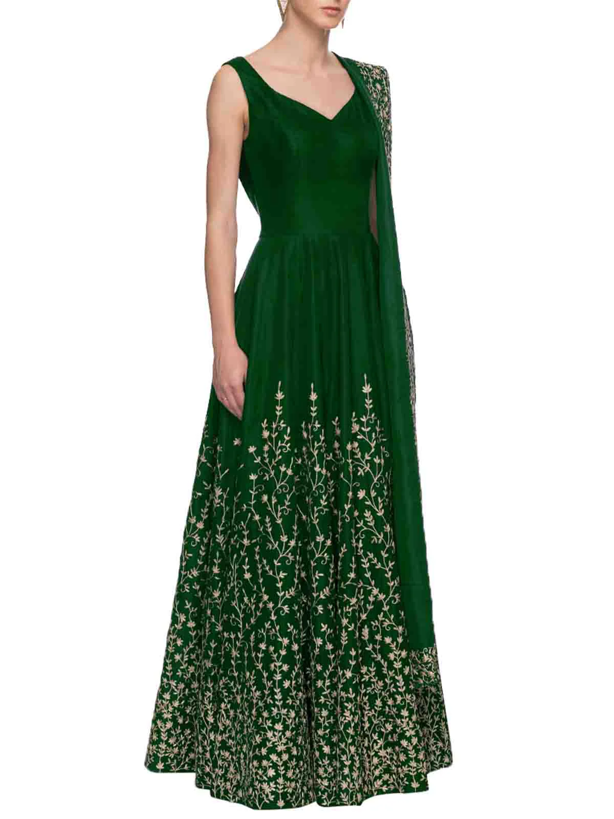 Odette Women Modern Green Semi Stitched Gown - Image 2
