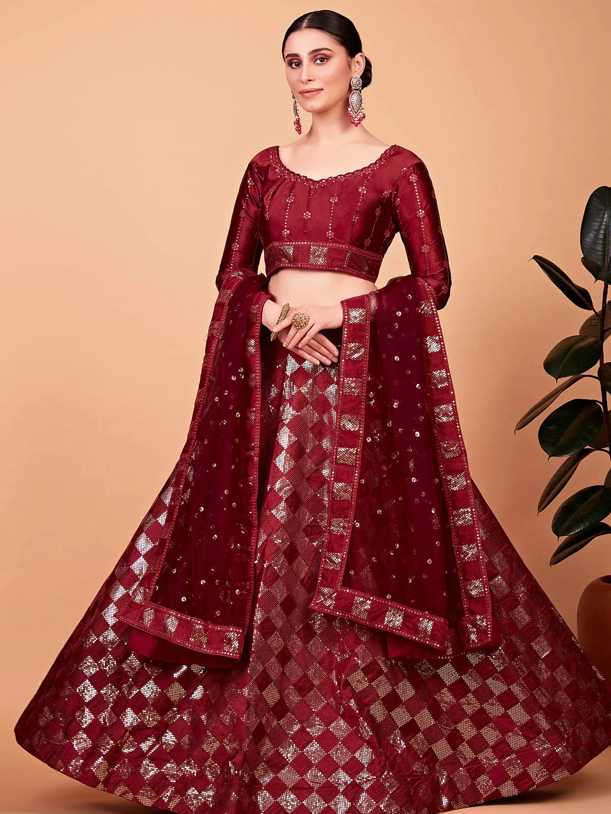 Odette Women Modish Red Silk Blend Semi Stitched Lehenga With Unstitched Blouse - Image 2