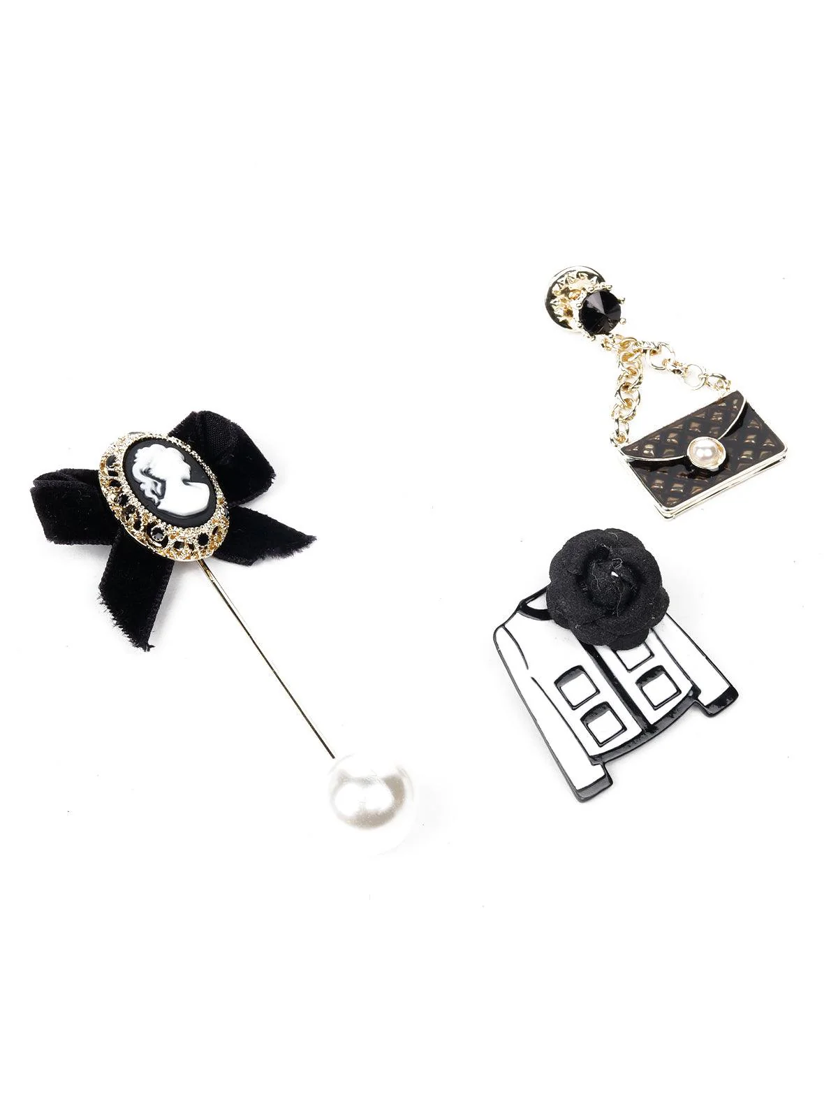 Odette Women Black Metal Three-Piece Brooch - Image 4