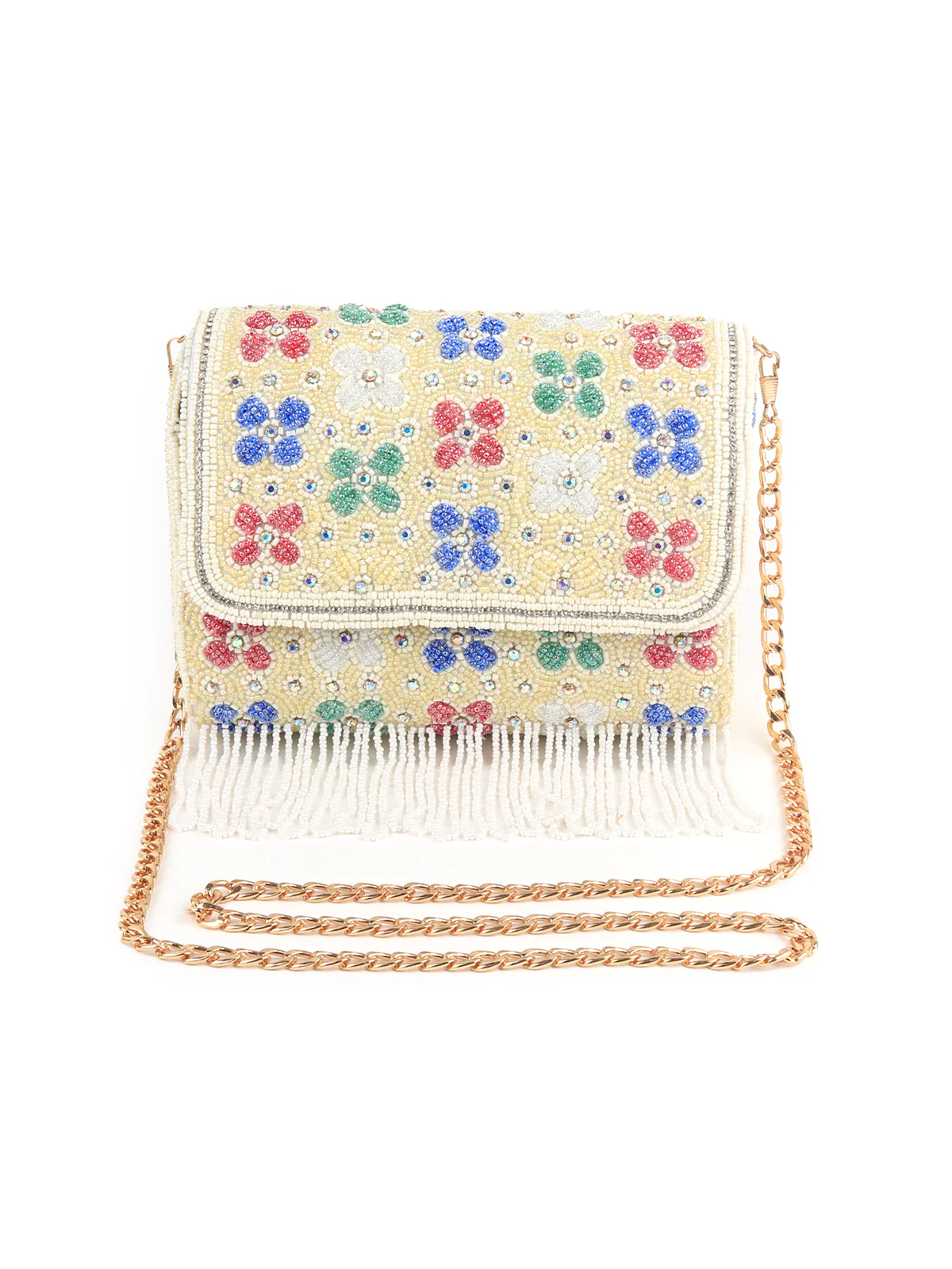 Odette Multi Color Tasseled Clutch For Women - Image 3