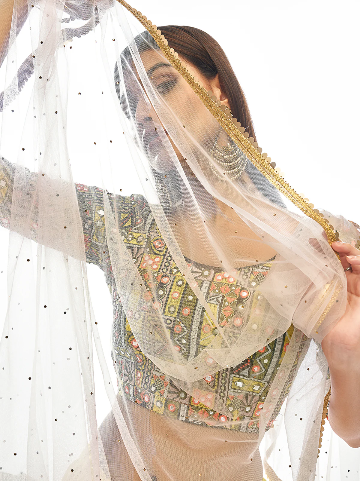 Odette Women Multicolored Embroidered Velvet Semi Stitched Lehenga With Unstitched Blouse - Image 4