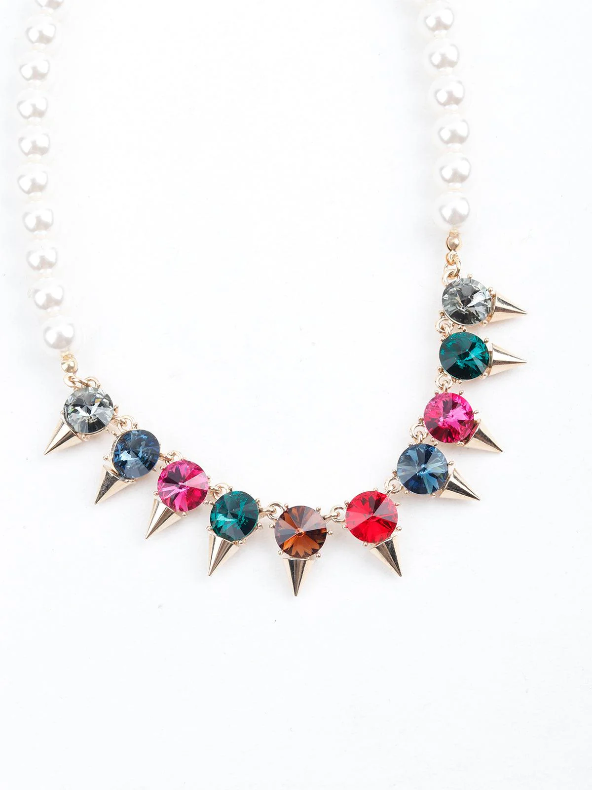 Odette Women Multi-Coloured Rhine Stones And Beaded Pearl Necklace - Image 4