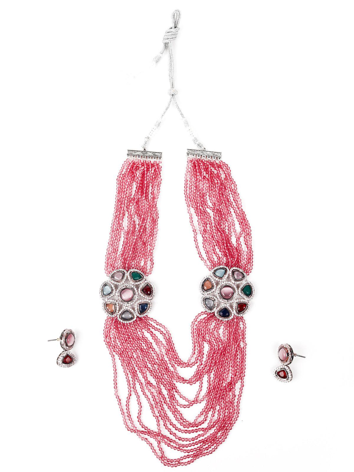 Odette Women Pink Pearl Necklace Set - Image 3