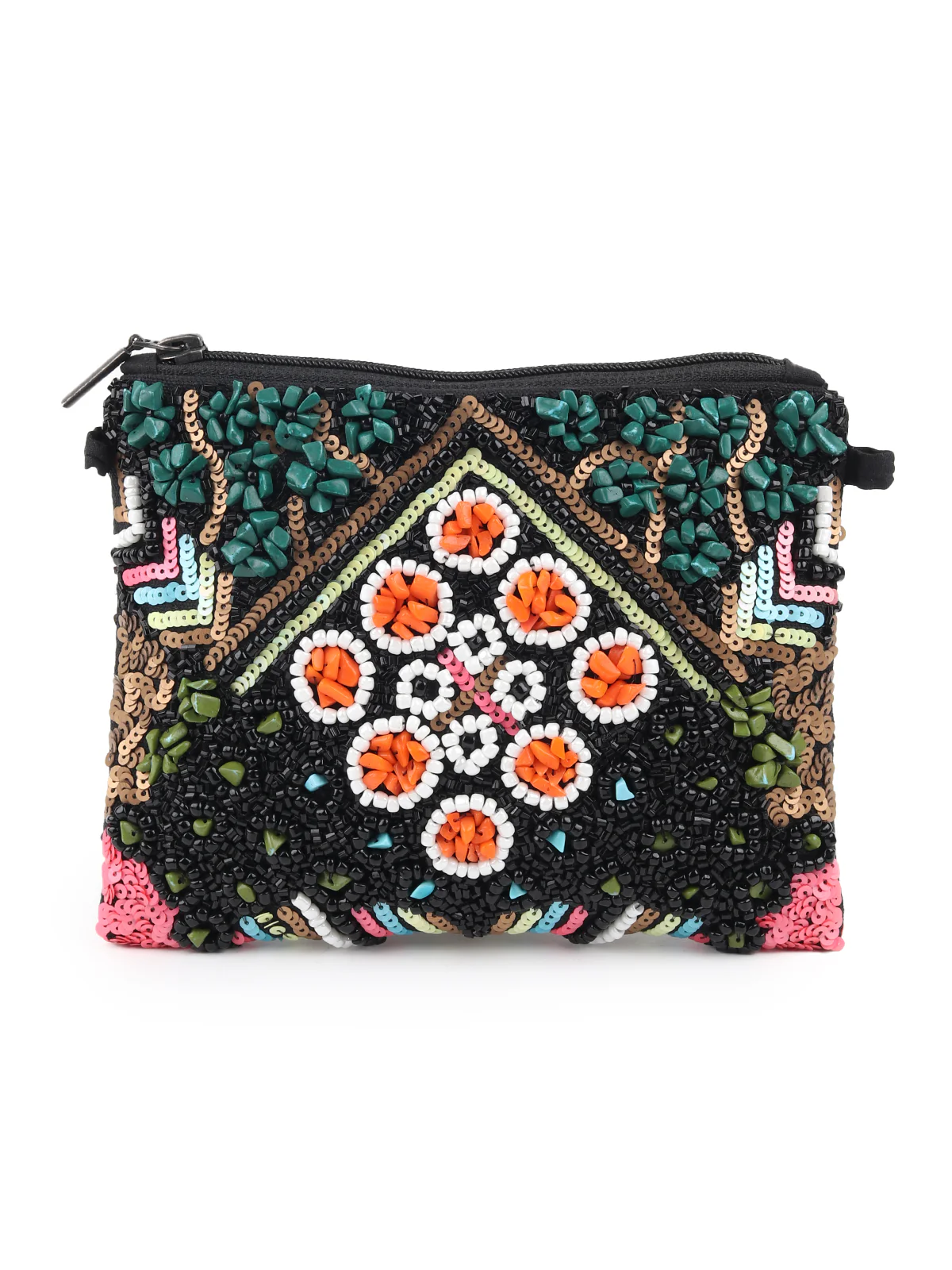 Odette Women Multicolor Beads And Sequins Embroidered Clutch - Image 3
