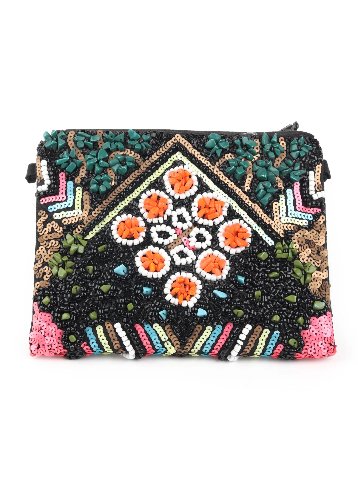 Odette Women Multicolor Beads And Sequins Embroidered Clutch - Image 5