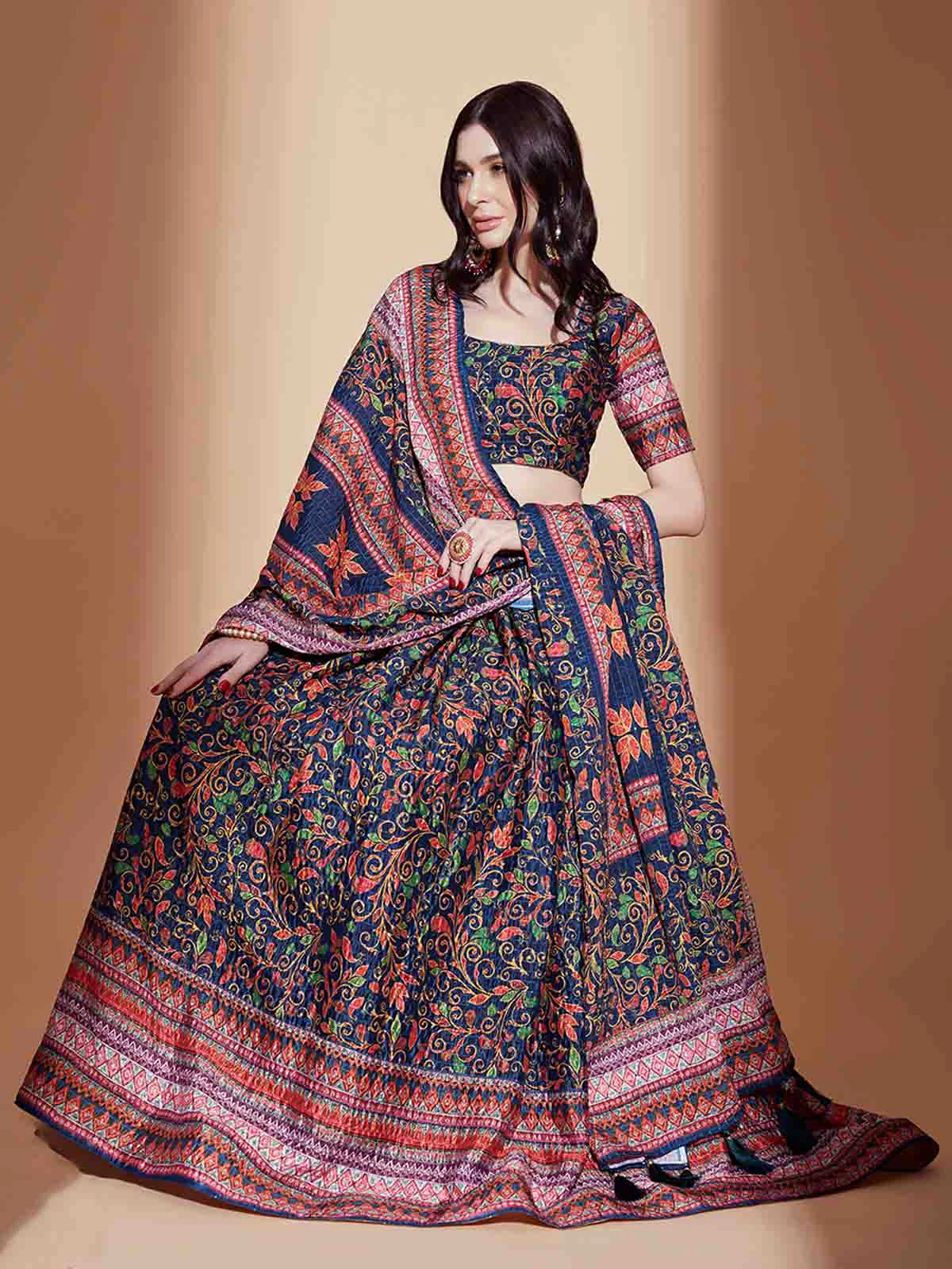 Odette Women Multicolor Chinon Semi Stitched Lehenga With Unstitched Blouse - Image 2