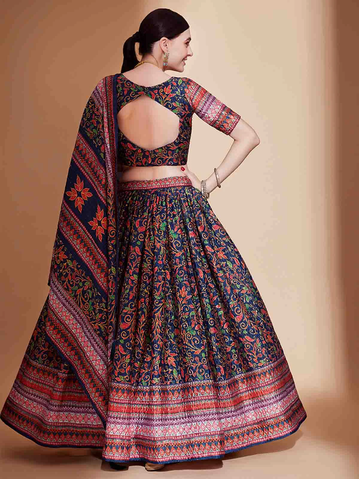 Odette Women Multicolor Chinon Semi Stitched Lehenga With Unstitched Blouse - Image 3