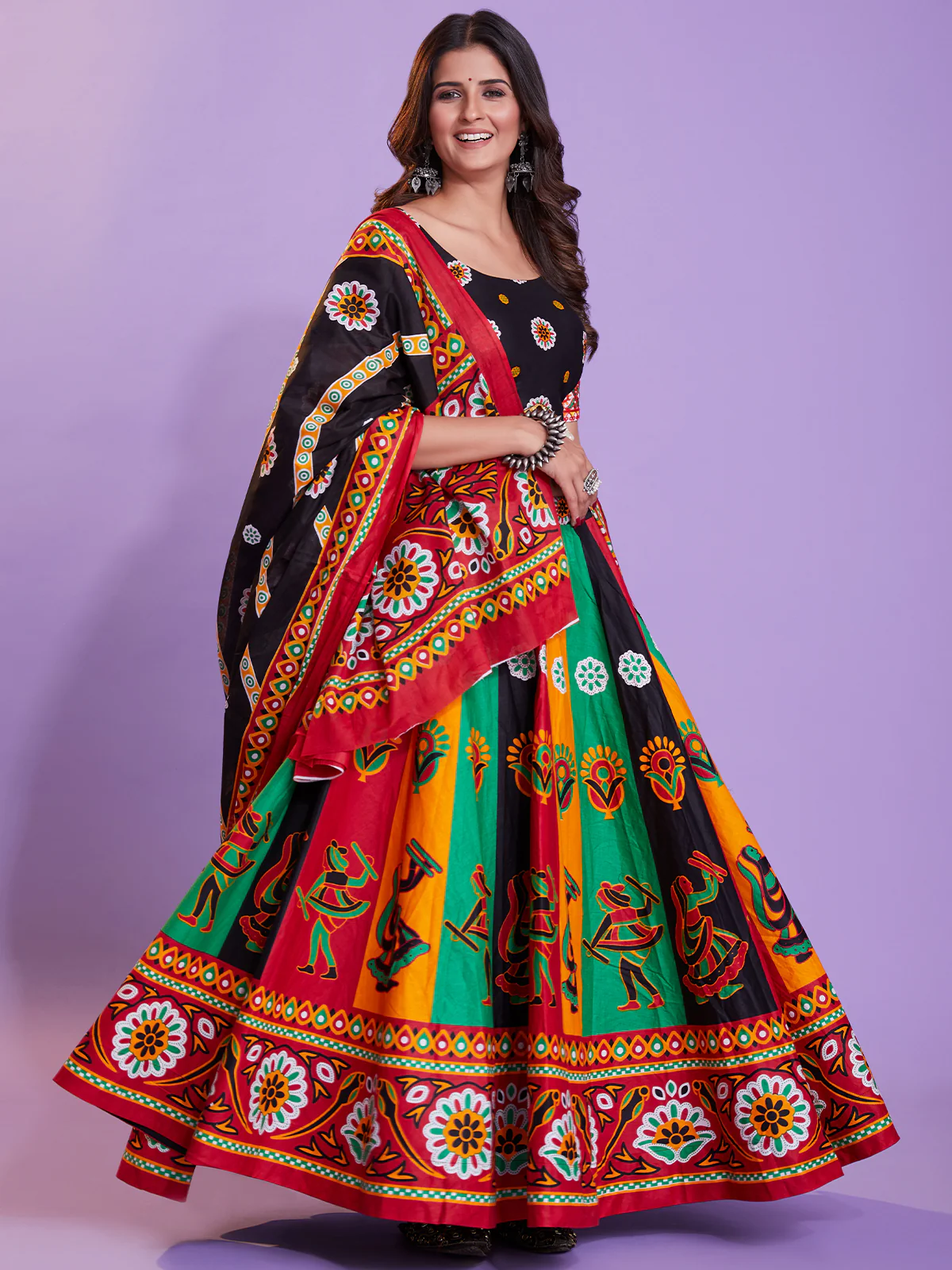 Odette Women Multicolor Cotton Printed  Stitched Lehenga Choli - Image 2