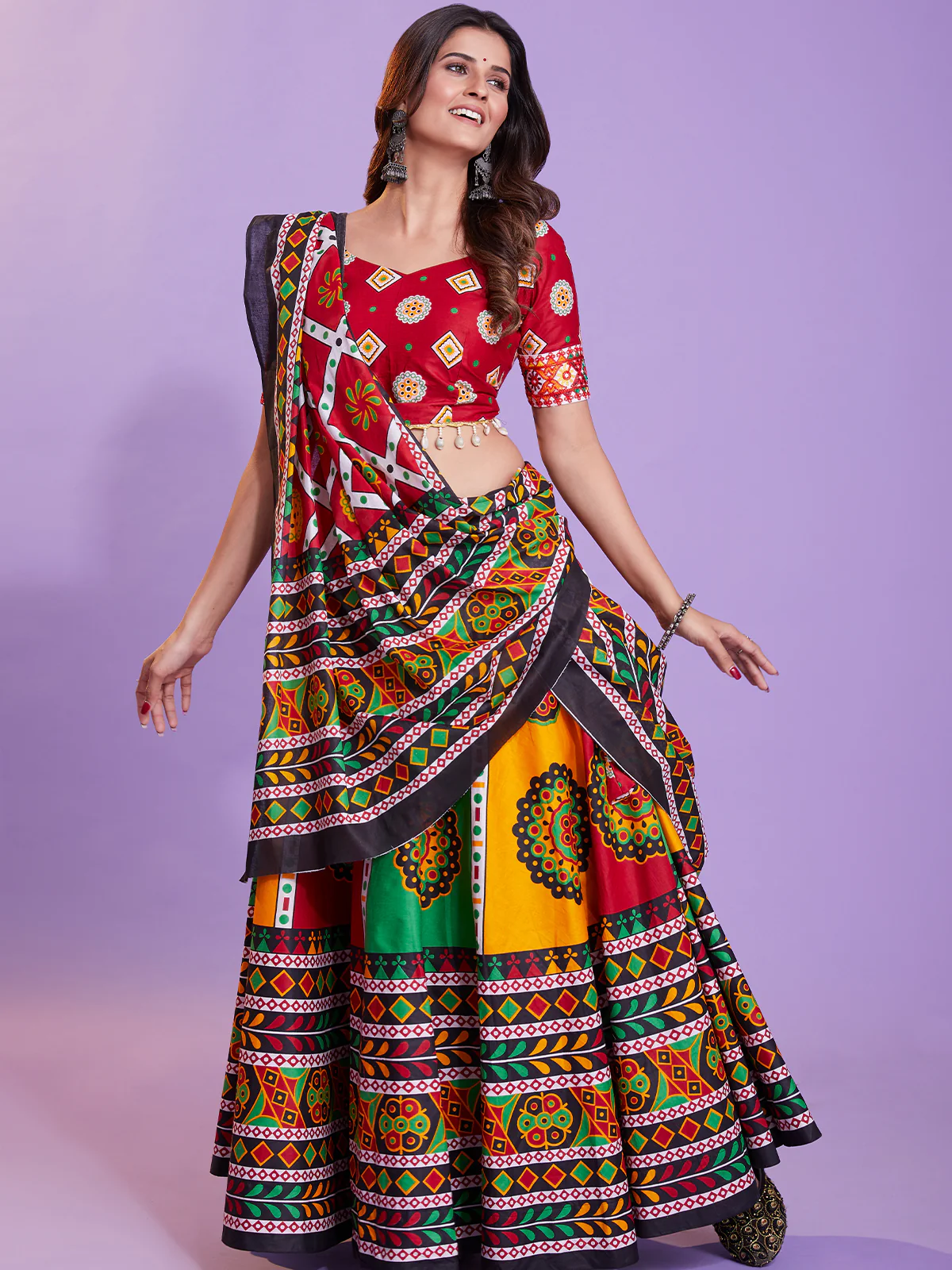 Odette Multicolor Cotton Printed  Stitched Lehenga Choli For Women - Image 2