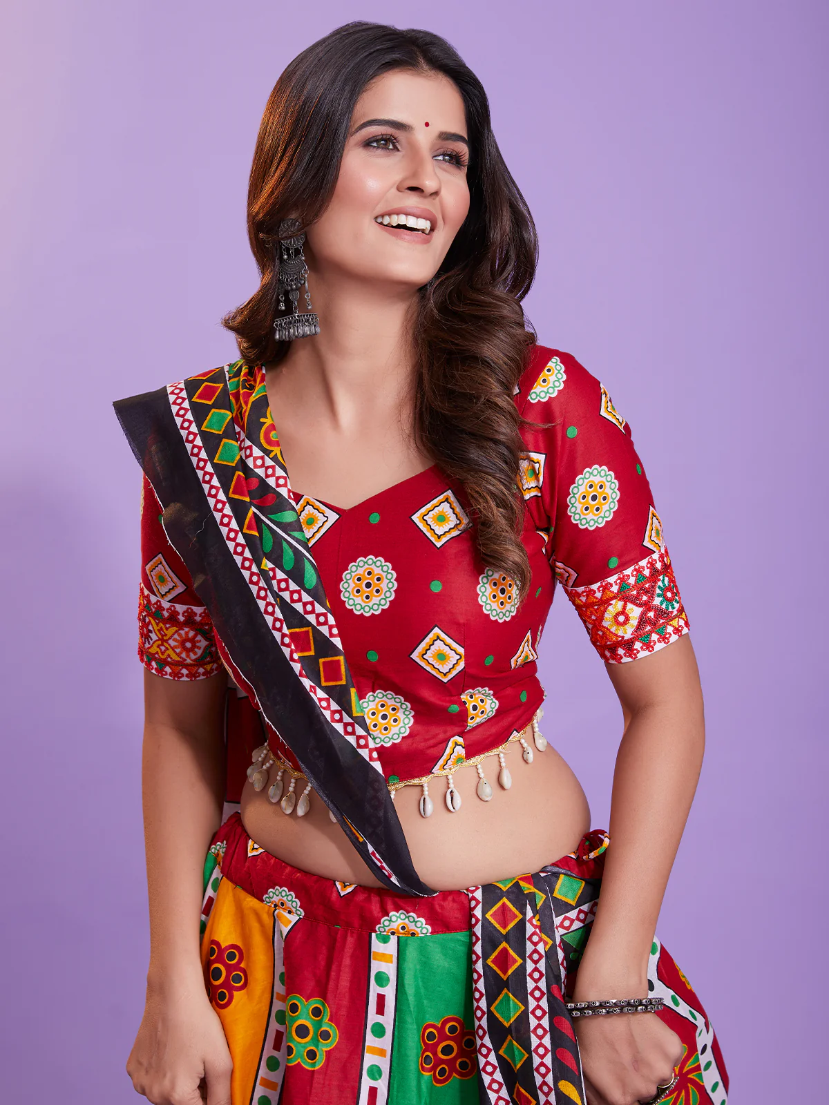 Odette Multicolor Cotton Printed  Stitched Lehenga Choli For Women - Image 3