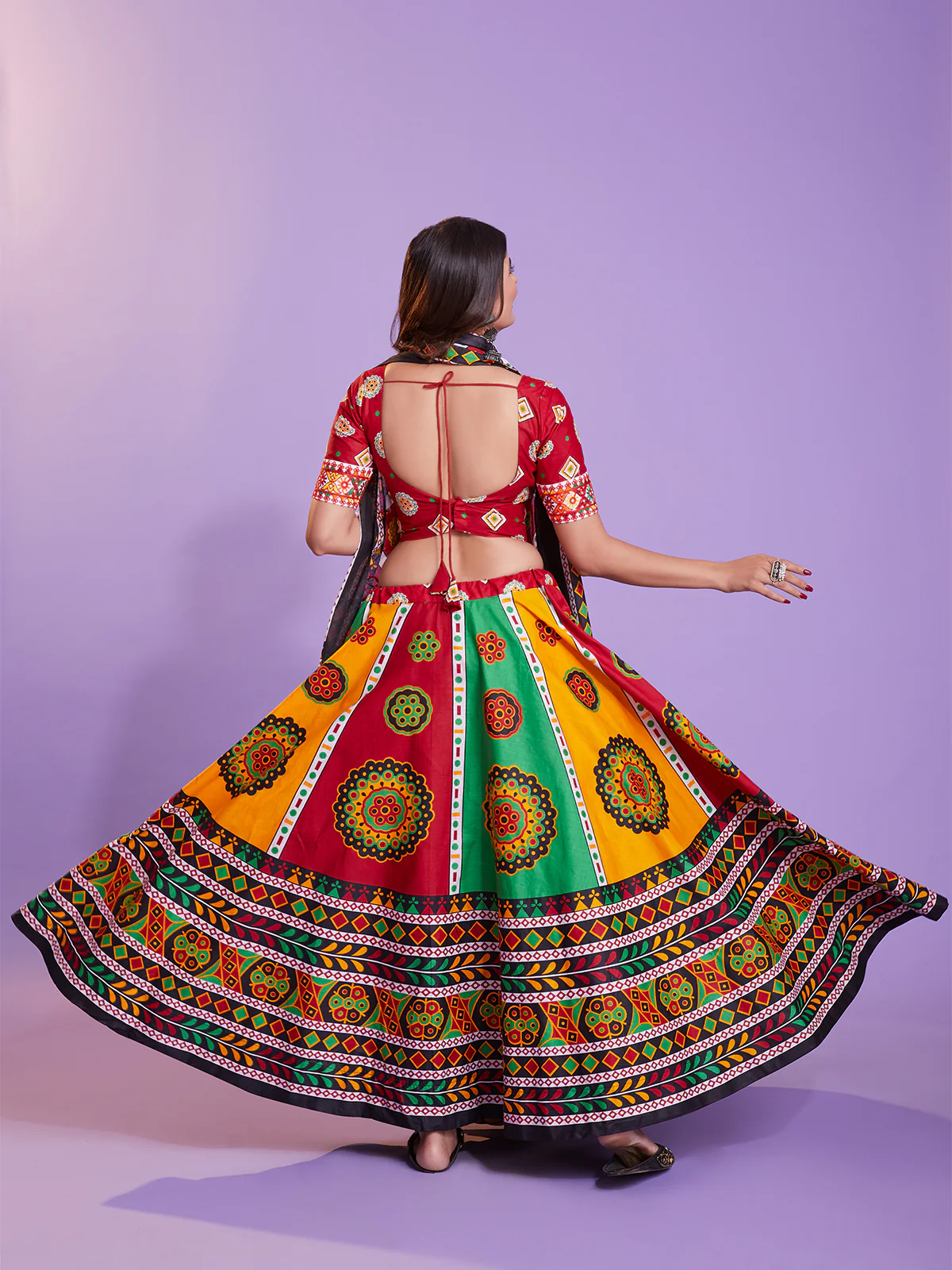 Odette Multicolor Cotton Printed  Stitched Lehenga Choli For Women - Image 4
