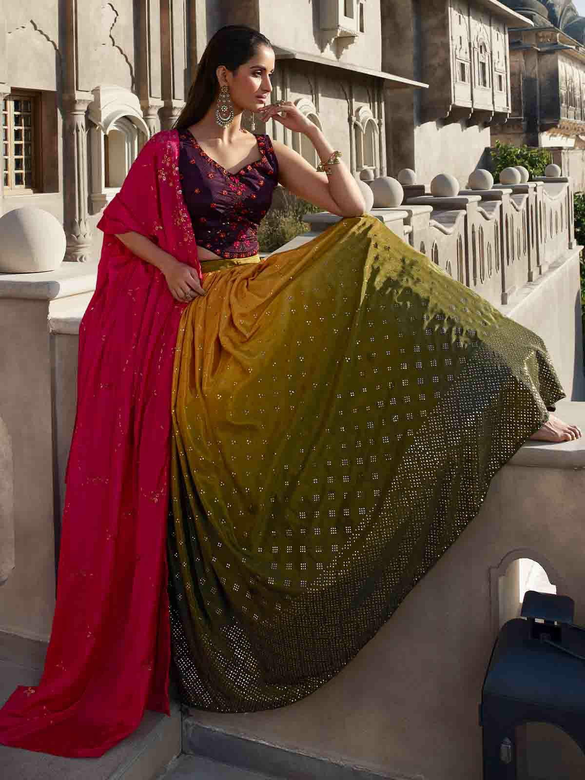Odette Women Multicolor Georgette Embroidered Semi Stitched Lehenga With Unstitched Blouse - Image 3