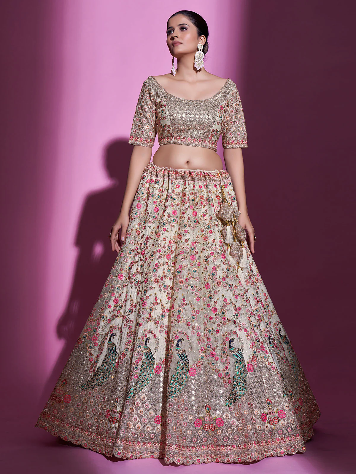 Odette Women Multicolor Net Semi Stitched Lehenga With Unstitched Blouse - Image 4