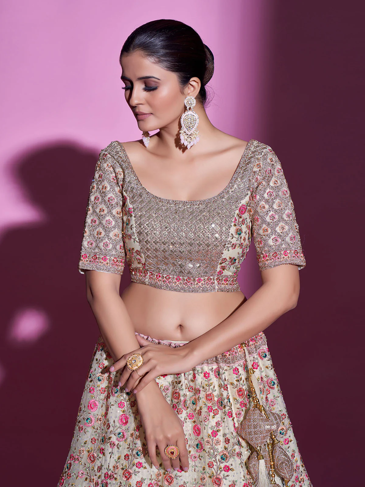 Odette Women Multicolor Net Semi Stitched Lehenga With Unstitched Blouse - Image 7