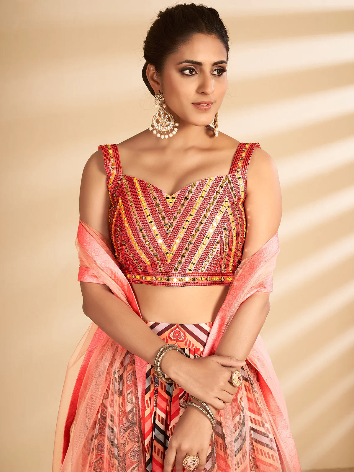 Odette Women Multicolor Printed, Handwork Art Silk Semi Stitched Lehenga With Unstitched Blouse - Image 4