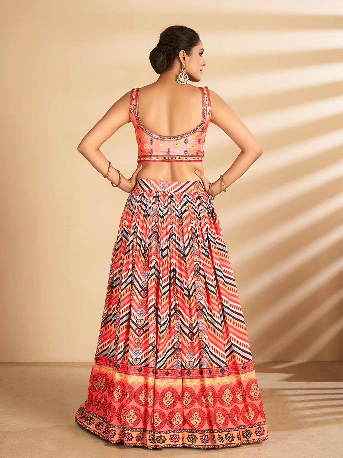 Odette Women Multicolor Printed, Handwork Art Silk Semi Stitched Lehenga With Unstitched Blouse - Image 5