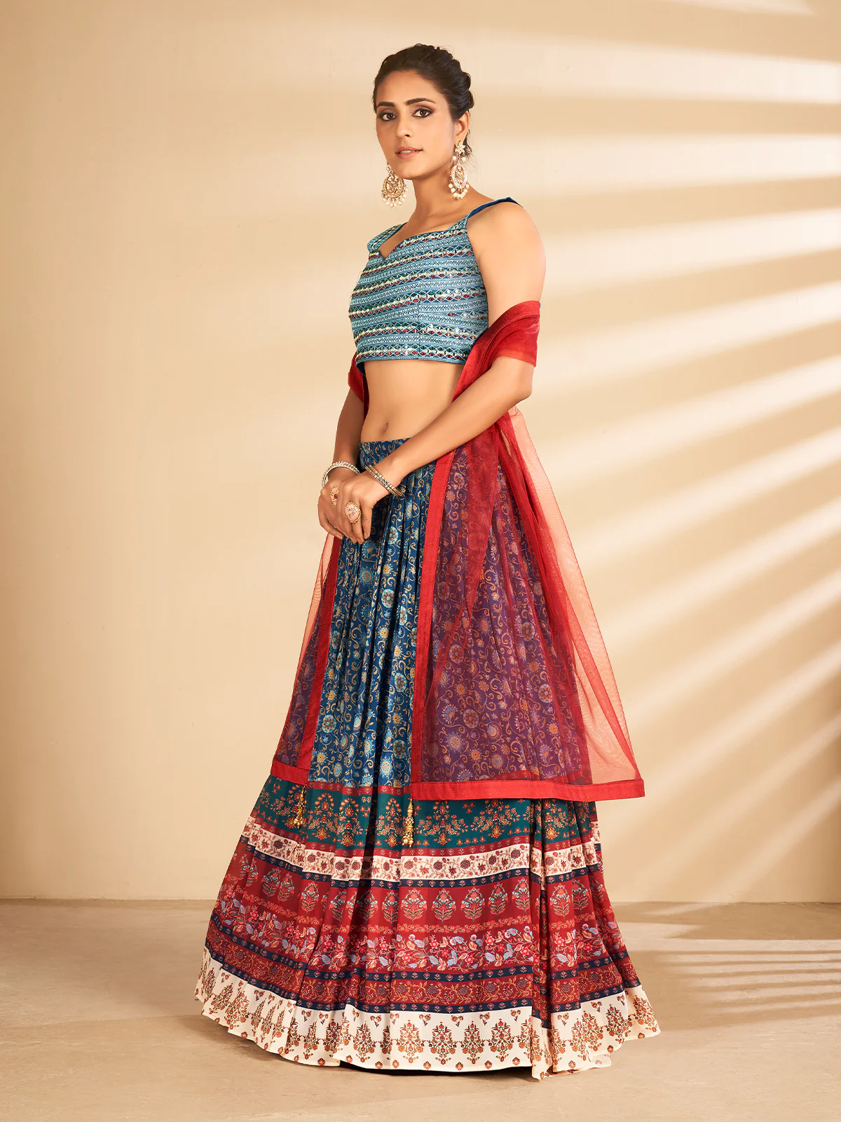 Odette Women Multicolor Printed, Handwork Art Silk Semi Stitched Lehenga With Unstitched Blouse - Image 2
