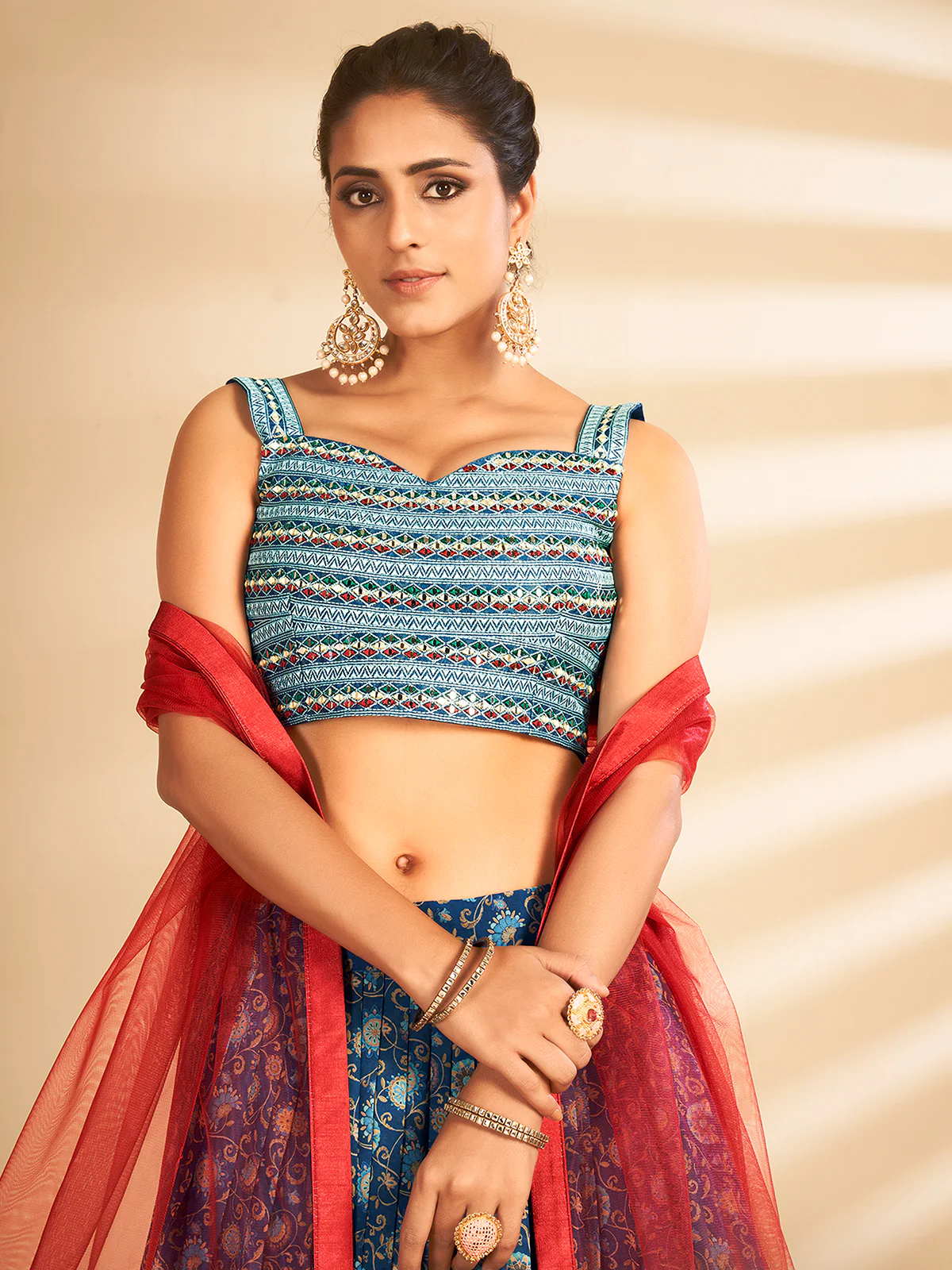 Odette Women Multicolor Printed, Handwork Art Silk Semi Stitched Lehenga With Unstitched Blouse - Image 3