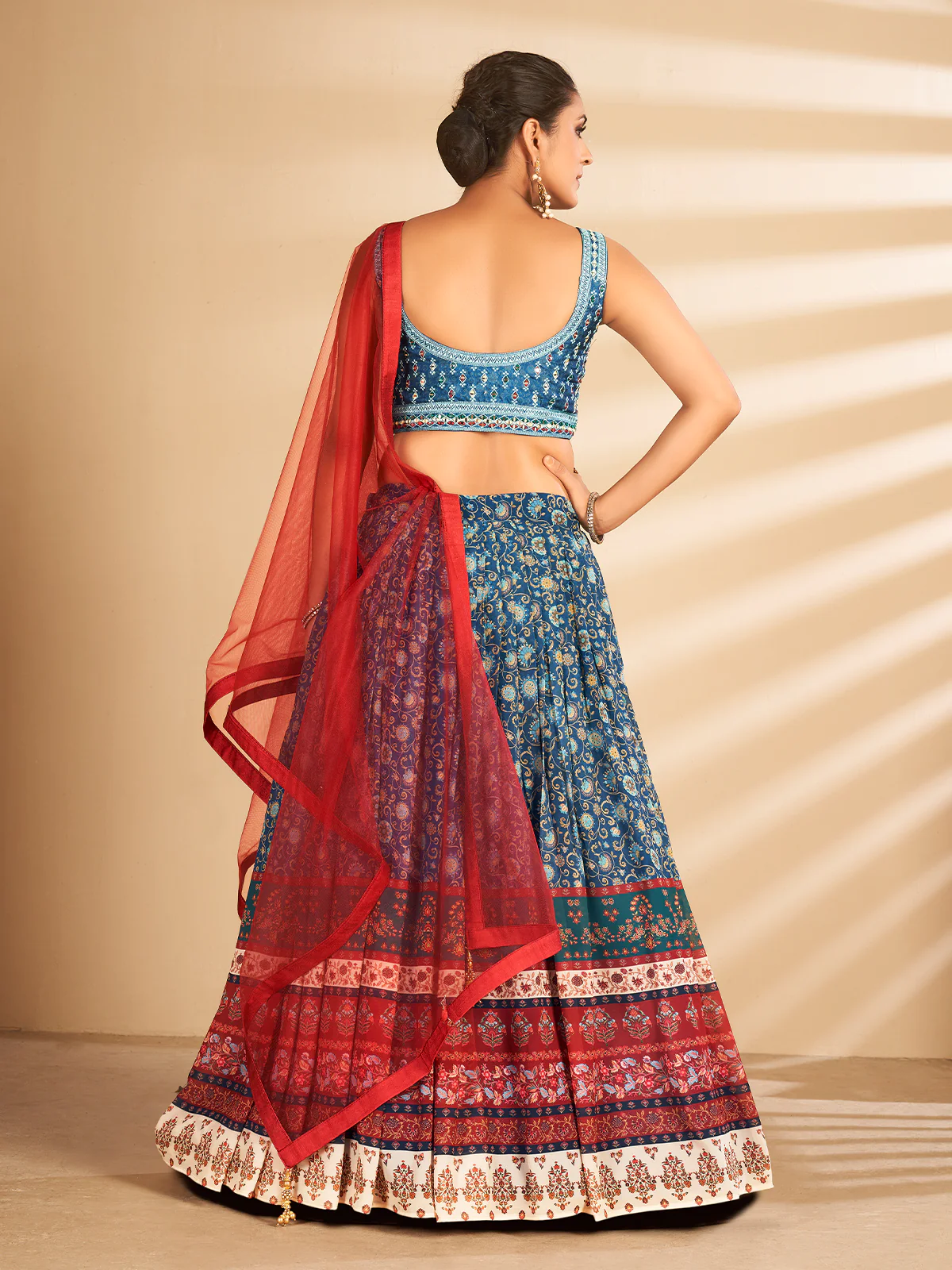 Odette Women Multicolor Printed, Handwork Art Silk Semi Stitched Lehenga With Unstitched Blouse - Image 5