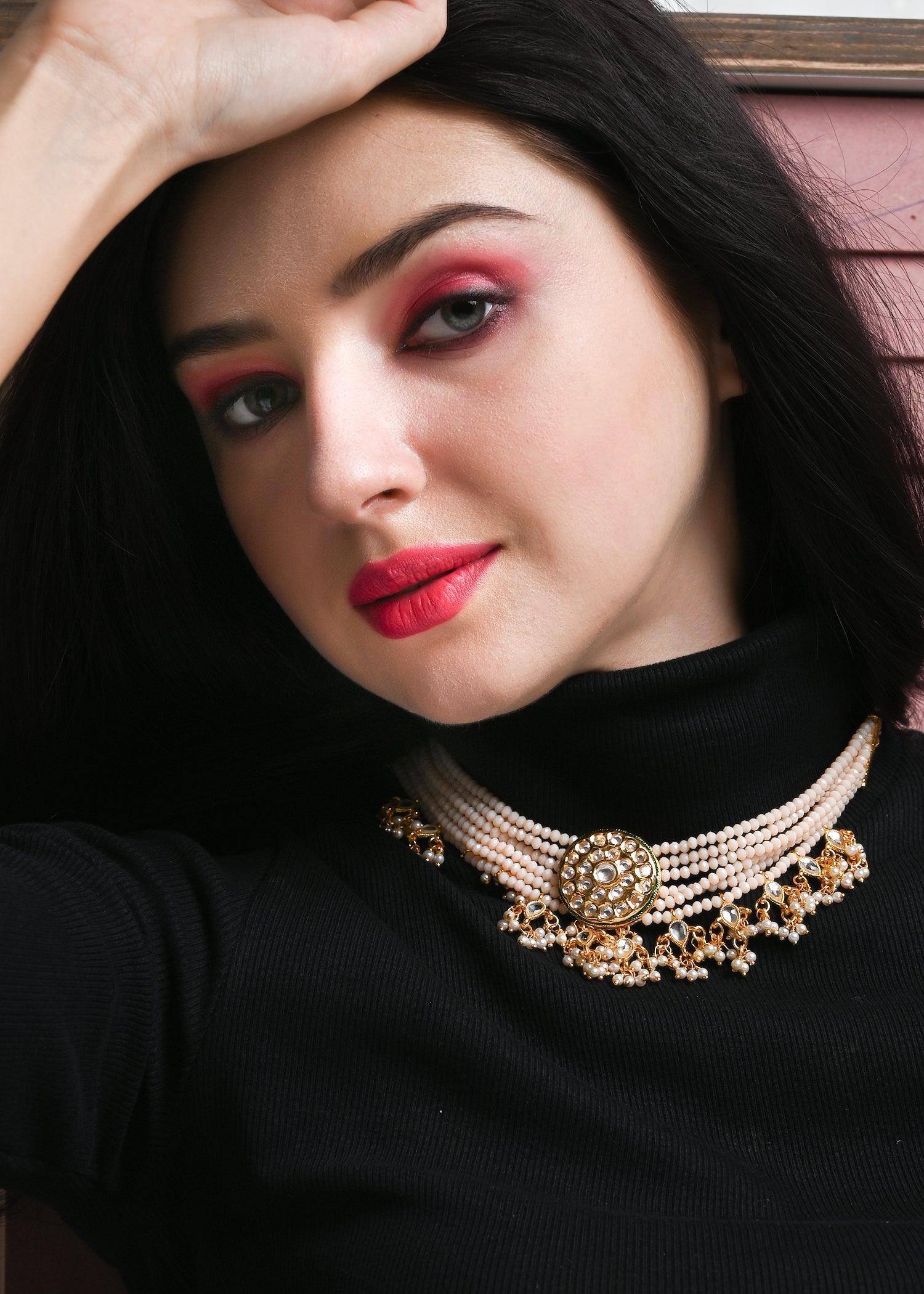 Odette Women Peach Statement Choker Set