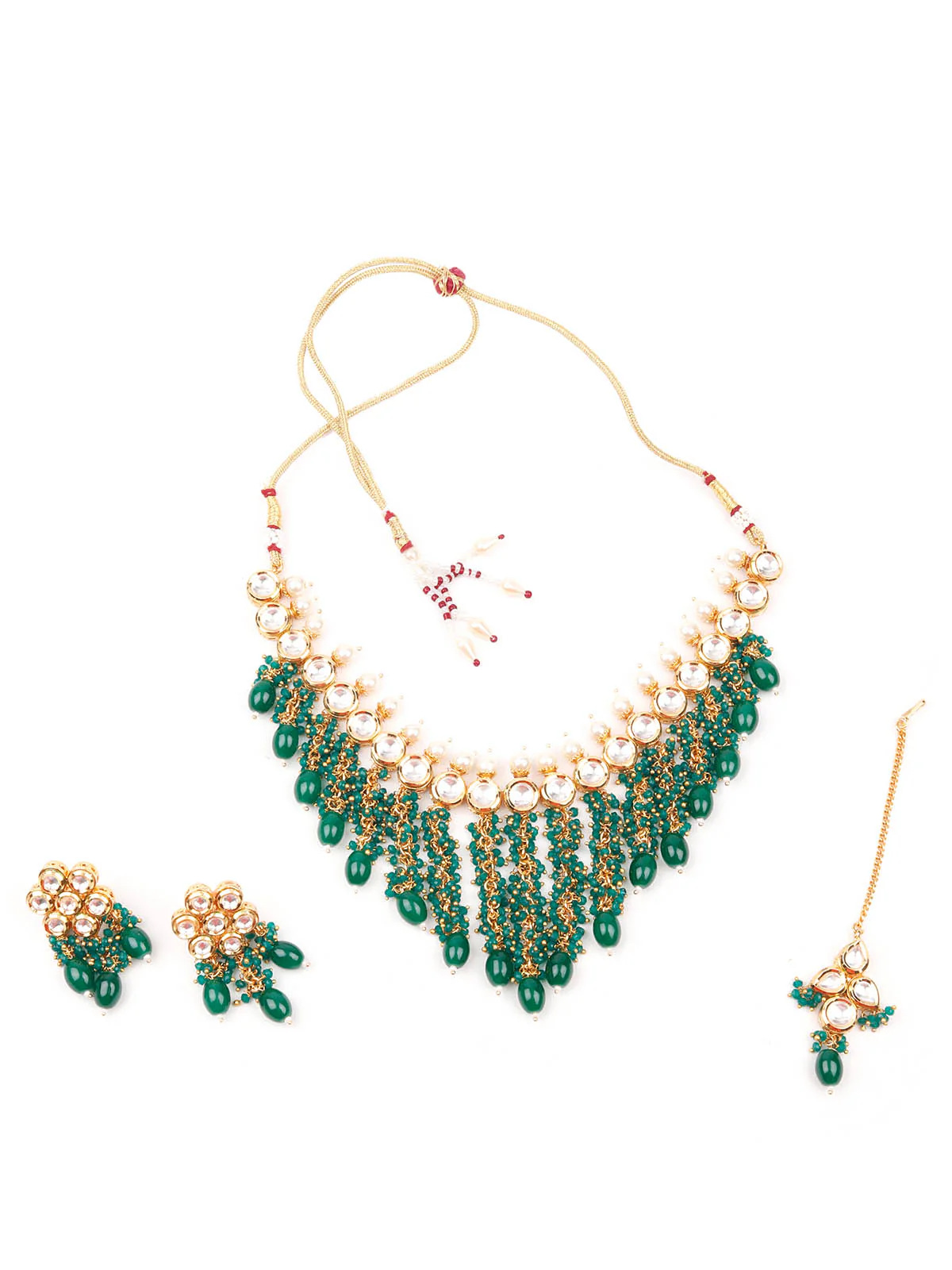 Odette Women Multicolor Tesseled Bridal Choker Necklace Set - Image 3