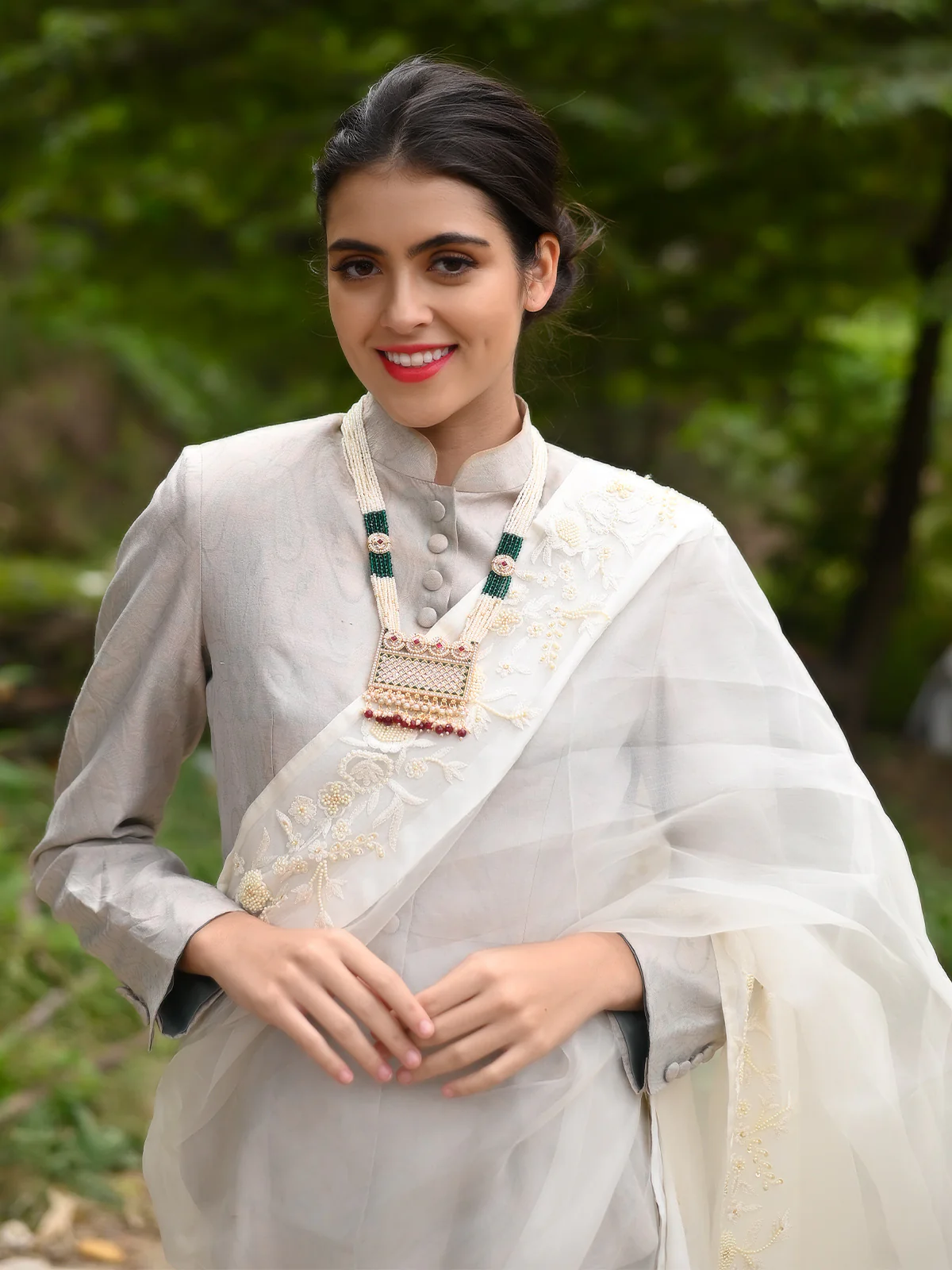 Odette Women Multicolored Kundan Studded Long Neck Piece