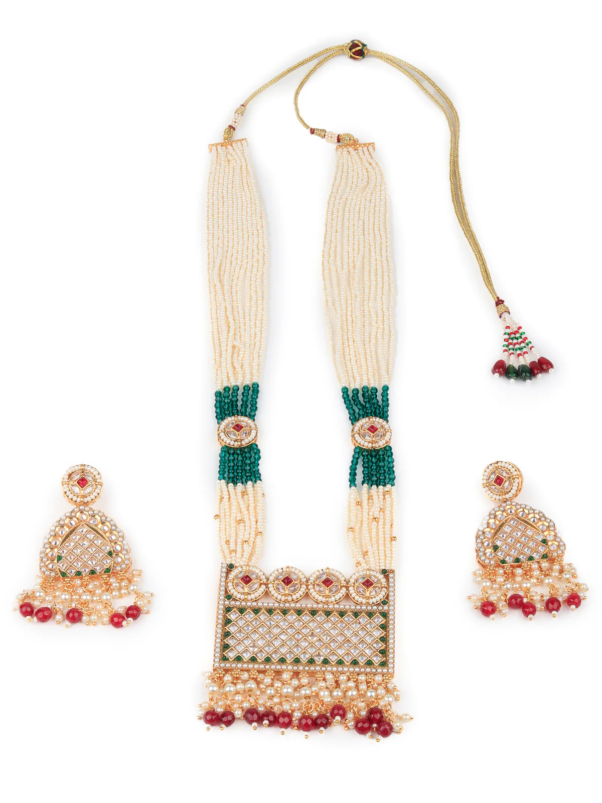 Odette Women Multicolored Kundan Studded Long Neck Piece - Image 3