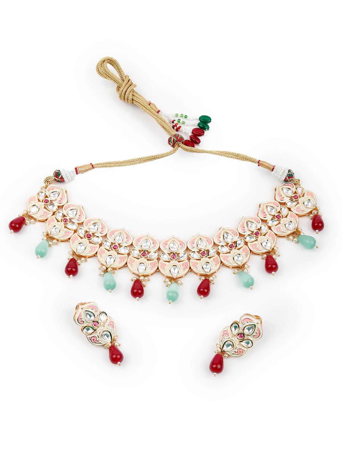 Odette Women Multicolored Meenakari Choker Necklace Set - Image 3