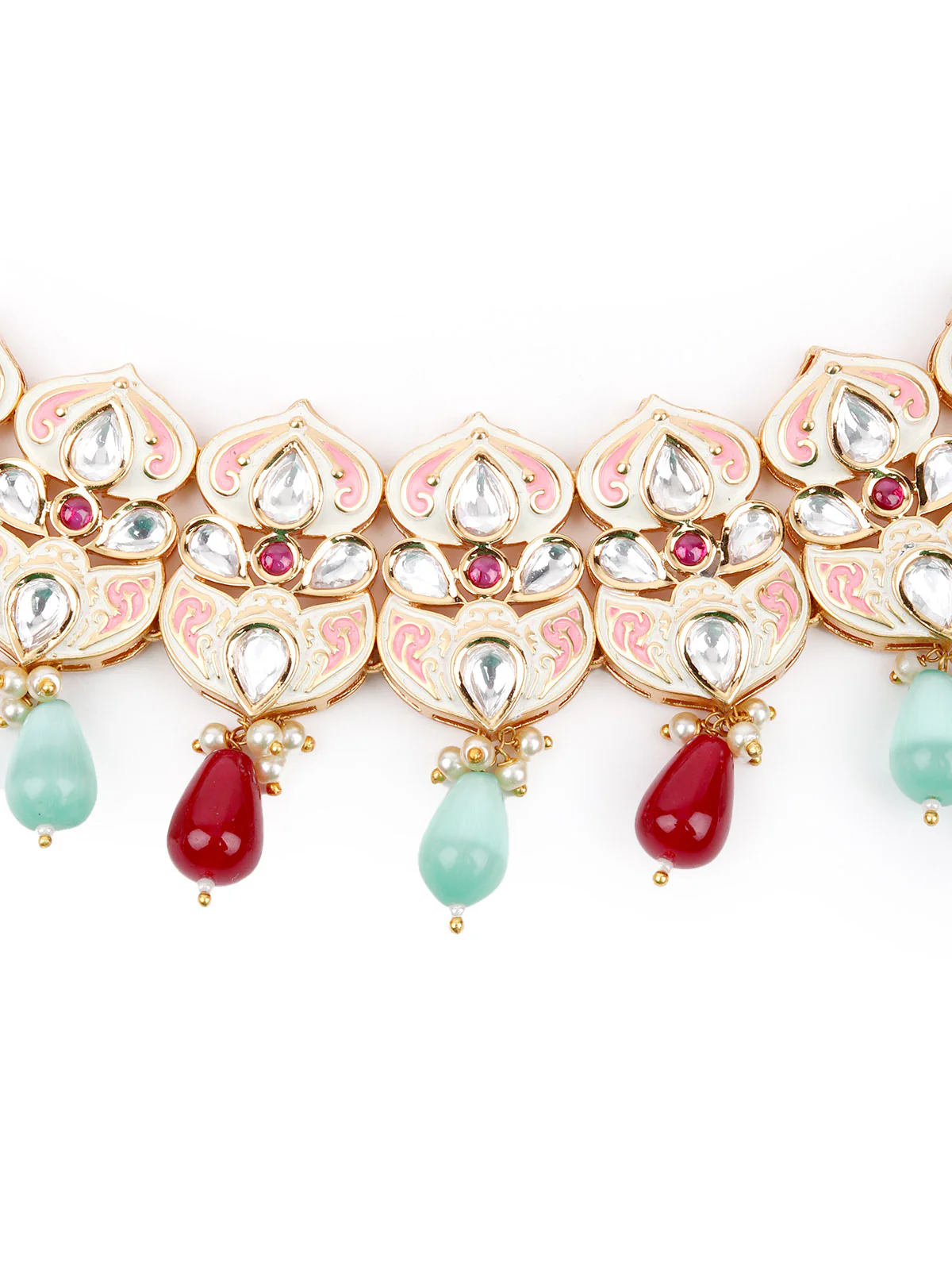 Odette Women Multicolored Meenakari Choker Necklace Set - Image 4