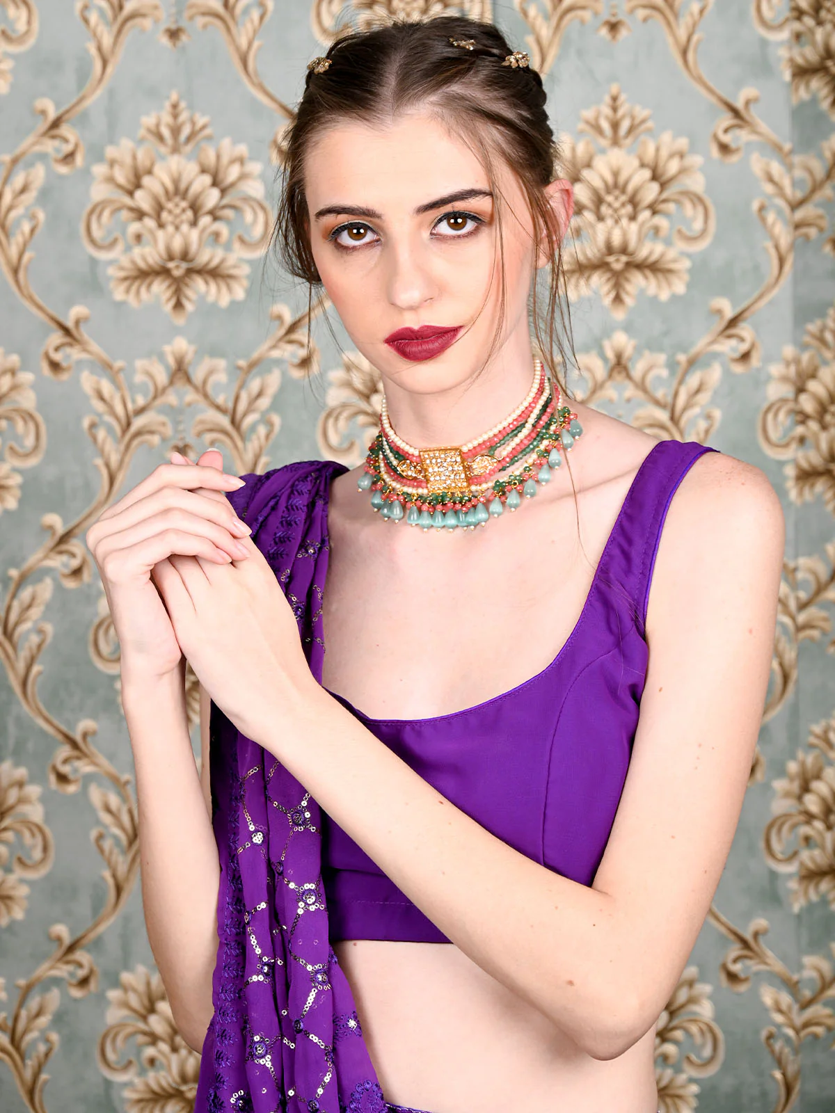 Odette Women Multicolored Statement Choker Set - Image 2