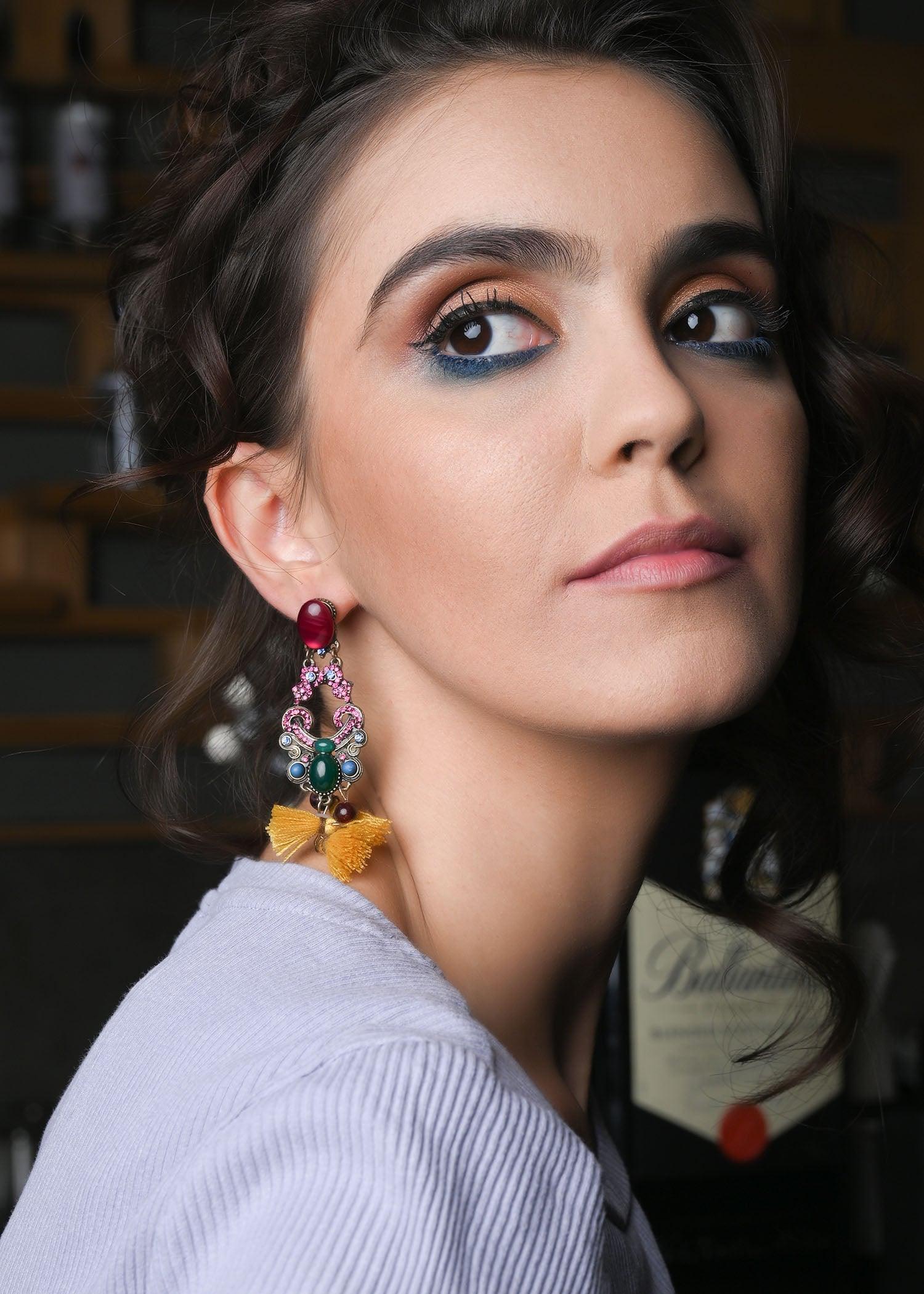 Odette Women Multicolour Drop Earring With Yellow Tassel Hangings